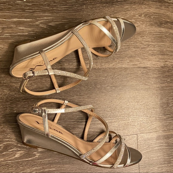 silver dressy wedges